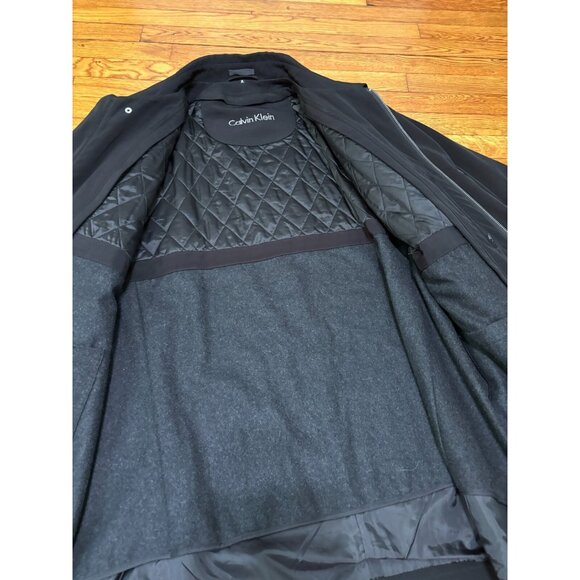 Calvin Klein Mens Dress Overcoat Size XL Black Full Zip w/ Removeable Wool Liner - Picture 9 of 10